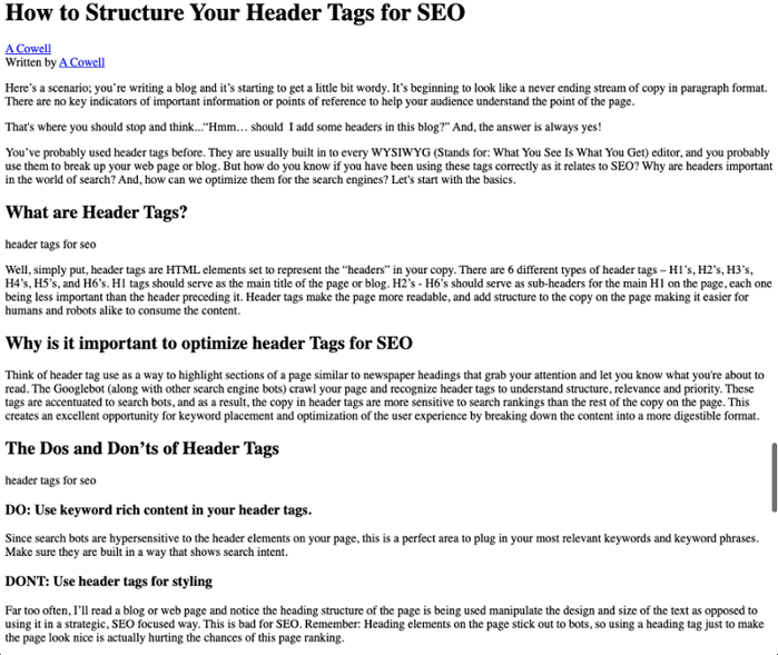 Example of headers on blog post as seen by search engines-1