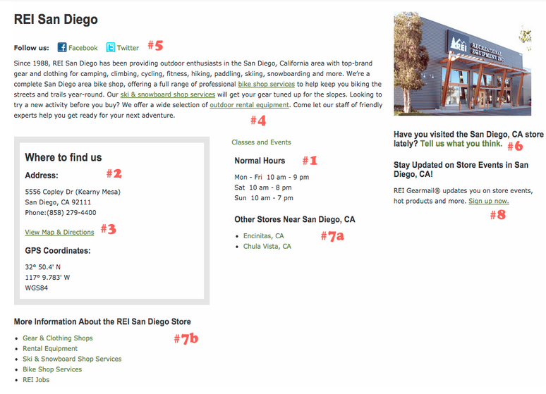 REI Multi-Location Local SEO Location Page