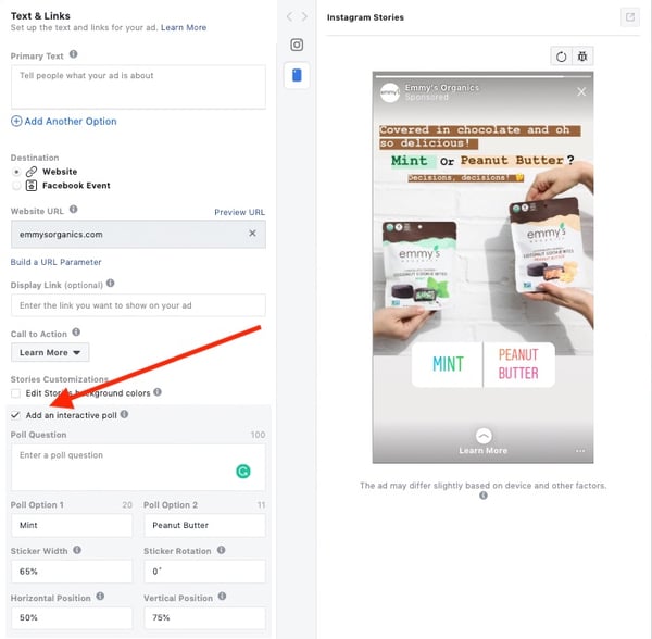 Setup Ad Poll Instagram Stories