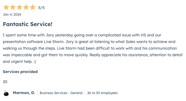 Hubspot 5-Star Review for Digitopia Momon, D.