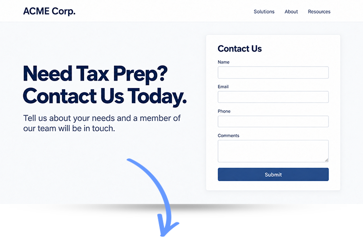 Original contact page with a generic Contact Us offer Original contact page with a generic Contact Us offer